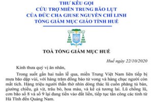 TGP.Huế - Thư kêu gọi cứu trợ Miền Trung bão lụt của Đức TGM Giuse Nguyễn Chí Linh