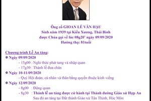 TGP.Sài Gòn - Cáo phó: thân phụ linh mục Lê Trần Thanh Huynh, SDB - Phó xứ Bình Chánh - qua đời, lễ an táng 8g30 thứ Bảy 12-9-2020 tại Nhà thờ Hợp An