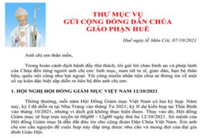 TGP.Huế - Thư Mục Vụ gửi cộng đồng dân Chúa Giáo phận Huế ngày 07.10.2021