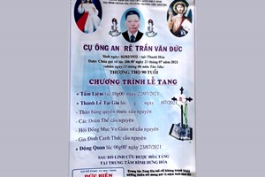 TGP.Sài Gòn - Cáo phó: thân phụ linh mục Trần Minh Thông qua đời 21-7-2021, lễ tại gia 5g thứ Sáu 23-7-2021