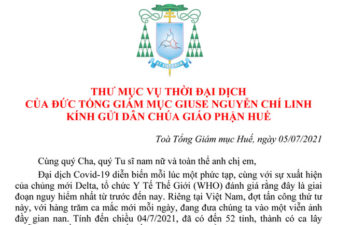 TGP.Huế - Thư Mục Vụ thời đại dịch của Đức TGM Giuse Nguyễn Chí Linh kính gửi dân Chúa Giáo phận Huế