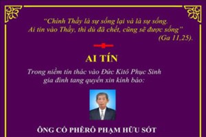 TGP.Huế - Ai tín về Thân Phụ của Linh mục Giuse Phạm Hữu Quang vừa qua đời