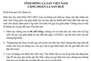 TGP.Huế - Thư của Cộng đoàn La San Huế về lưu xá dành cho sinh viên