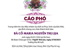 TGP.Sài Gòn - Cáo phó: Thân mẫu của Lm Giuse Lã Công Thường qua đời 27-8-2021