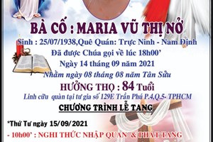 TGP.Sài Gòn - Cáo phó: thân mẫu Lm Giuse Phạm Đức Tuấn - Tổng Tuyên úy Tổng Liên đoàn TNTTVN - qua đời 14-9-2021