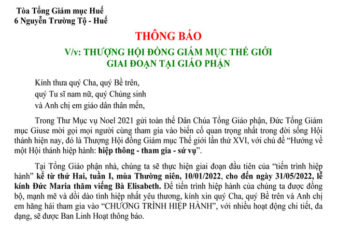 TGP.Huế - Thông báo về Thượng Hội Đồng Giám Mục Thế Giới giai đoạn tại Giáo phận Huế