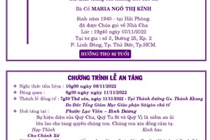 TGP.Sài Gòn - Cáo phó: bà cố Maria - thân mẫu của Lm. Giuse Đoàn Văn Tuyến - qua đời ngày 7-11-2022; An táng 11-11-2022