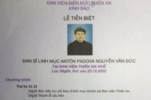 TGP.Huế - Tin báo về Thánh Lễ Tiễn Biệt Đan sĩ Linh mục Antôn Pađôva Nguyễn Văn Đức
