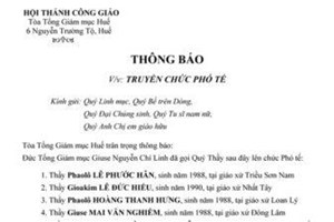 TGP.Huế - Thông báo của Tòa TGM Huế về Thánh Lễ Truyền Chức Phó Tế ngày 19.3.2022