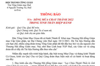 TGP.Huế - Thông báo: Sống Mùa Chay Thánh 2022 trong tinh thần Hiệp Hành tại TGP Huế