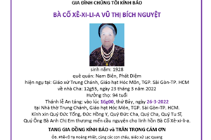 TGP.Sài Gòn - Cáo phó: bà cố Cêcilia - thân mẫu của Lm. Tạ Huy Hoàng - qua đời ngày 23-3-2020; An táng 26-3-2020