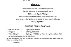 TGP.Sài Gòn - Cáo phó: bà cố Lucia - thân mẫu của Lm. Phêrô Nguyễn Văn Giáo - qua đời ngày 2-5-2022; An táng 6-5-2022