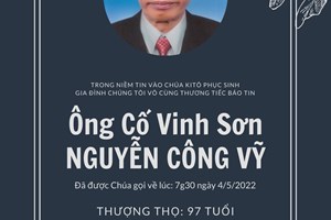 TGP.Sài Gòn - Cáo phó: thân phụ Lm. Vinh Sơn Nguyễn Minh Huấn - Chánh xứ Hoàng Mai - qua đời 4-5-2022; lễ An táng 9-5-2022