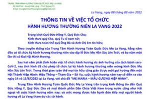 TGP.Huế - Thông tin về việc tổ chức Hành Hương Thường Niên La Vang 2022